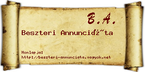 Beszteri Annunciáta névjegykártya